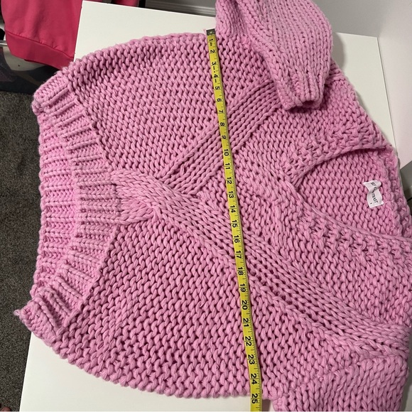 Self Contrast Anthropologie Chunky Knit V Neck Sweater Oversized Pink Small - Picture 11 of 11